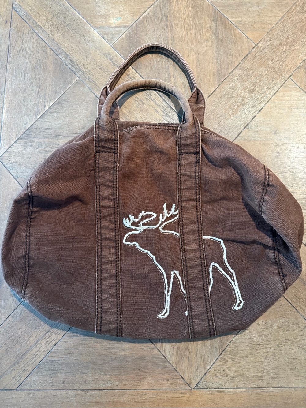 Abercrombie Fitch Brown Embroidered Moose Duffle Purse Bag Y2K